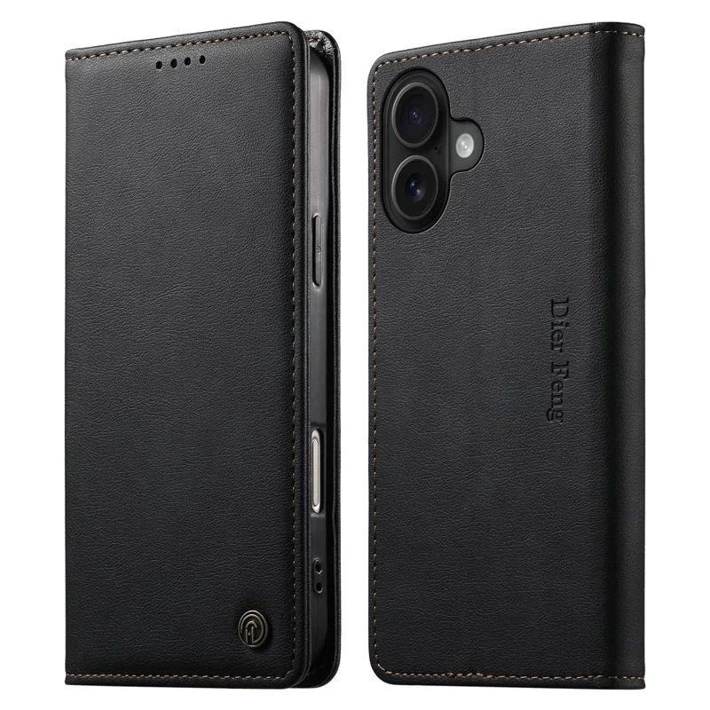 DIERFENG DF-019 for iPhone 16 Leather Wallet Case Card Slots RFID Blocking Magnetic Flip Cover - Black