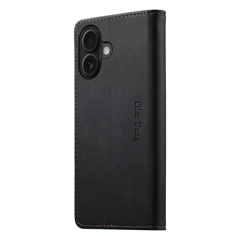 DIERFENG DF-019 for iPhone 16 Leather Wallet Case Card Slots RFID Blocking Magnetic Flip Cover - Black