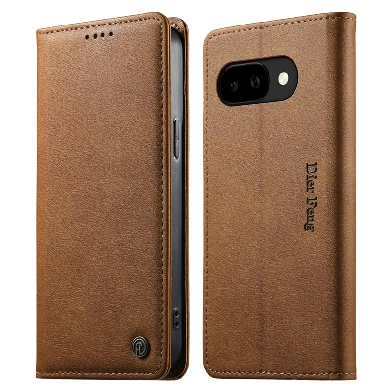 DIERFENG DF-019 for Google Pixel 9a Leather Wallet Case Magnetic Flip Cover with Card Slots RFID Blocking - Light Brown