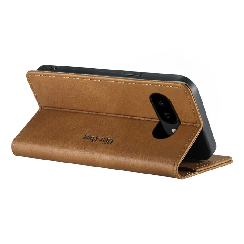 DIERFENG DF-019 for Google Pixel 9a Leather Wallet Case Magnetic Flip Cover with Card Slots RFID Blocking - Light Brown