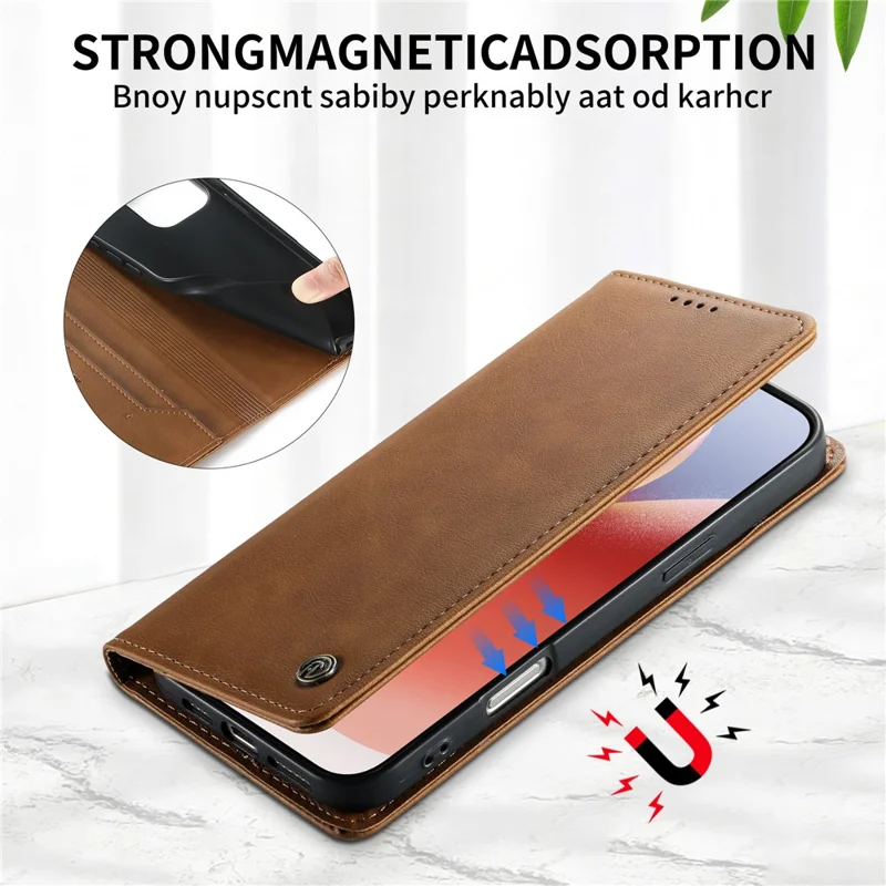 DIERFENG DF-019 for Google Pixel 9a Leather Wallet Case Magnetic Flip Cover with Card Slots RFID Blocking - Light Brown