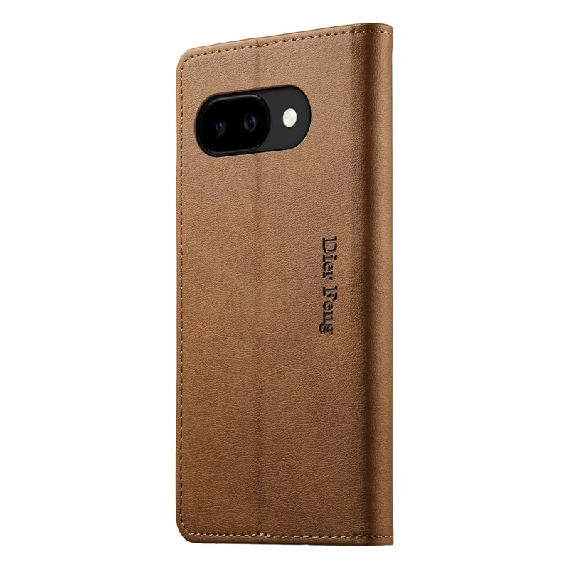 DIERFENG DF-019 for Google Pixel 9a Leather Wallet Case Magnetic Flip Cover with Card Slots RFID Blocking - Light Brown