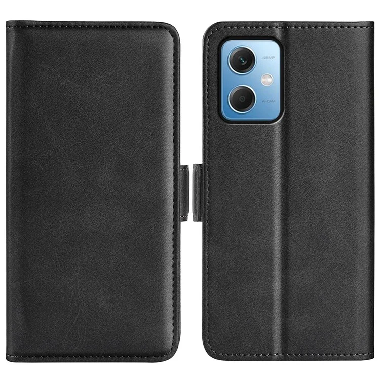 Per Xiaomi Redmi Nota 12 5G Shock Affronta Shock Dual Magnetic Class PU Stand Pelle Telefono Texture Texture Follio Flip Phone Cover - Nero