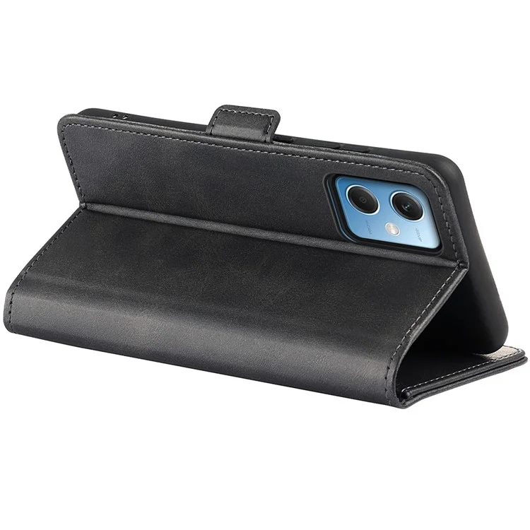 Per Xiaomi Redmi Nota 12 5G Shock Affronta Shock Dual Magnetic Class PU Stand Pelle Telefono Texture Texture Follio Flip Phone Cover - Nero
