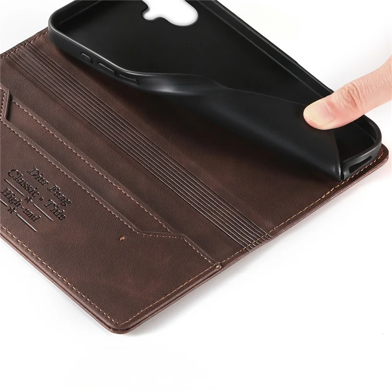 DIERFENG DF-019 pour Samsung Galaxy A06 4G / A06 5G Étui portefeuille en cuir avec couvercle magnétique et fentes pour cartes, protection RFID - Marron foncé