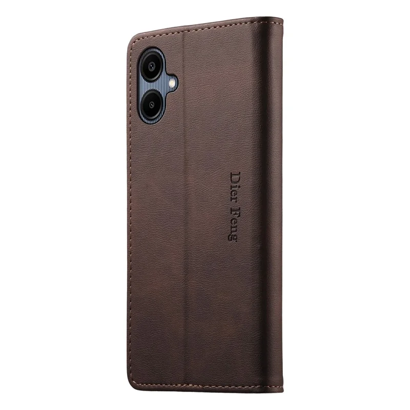 DIERFENG DF-019 pour Samsung Galaxy A06 4G / A06 5G Étui portefeuille en cuir avec couvercle magnétique et fentes pour cartes, protection RFID - Marron foncé