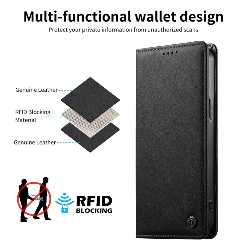 DIERFENG DF-019 til Samsung Galaxy A16 4G / A16 5G Læder Wallet Case Magnetisk Flip Cover med Kortslotte RFID-blokerende - Sort