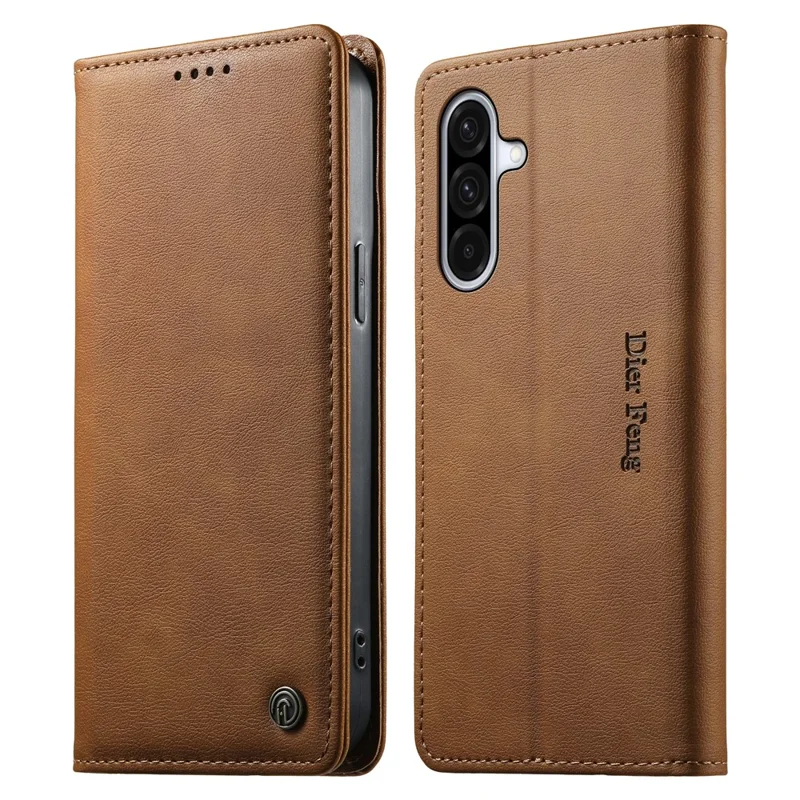 DIERFENG DF-019 for Samsung Galaxy A36 5G Leather Wallet Case Magnetic Flip Cover with Card Slots RFID Blocking - Light Brown