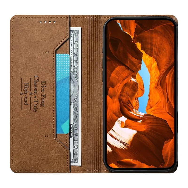 DIERFENG DF-019 for Samsung Galaxy A36 5G Leather Wallet Case Magnetic Flip Cover with Card Slots RFID Blocking - Light Brown