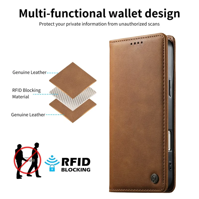 DIERFENG DF-019 for Samsung Galaxy A36 5G Leather Wallet Case Magnetic Flip Cover with Card Slots RFID Blocking - Light Brown