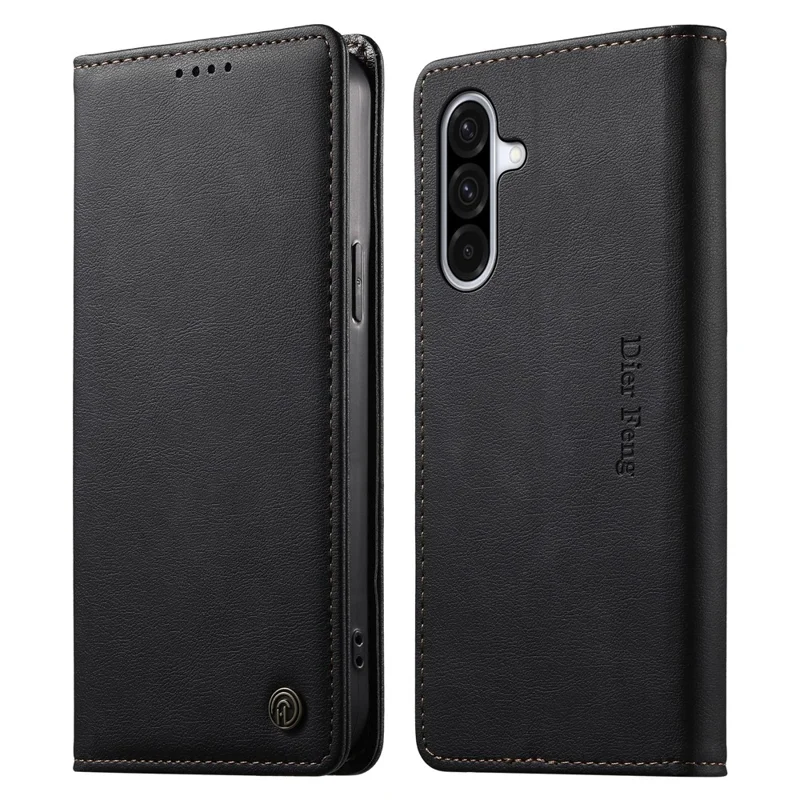 DIERFENG DF-019 for Samsung Galaxy A37 5G Leather Wallet Case Magnetic Flip Cover with Card Slots RFID Blocking - Black
