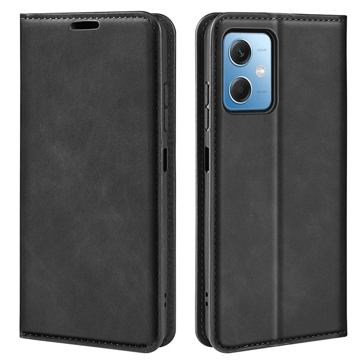 Étui de téléphone à sensation de peau pour Xiaomi Redmi Note 12 5G (mondial) / (Inde) / (Chine) / Poco X5 5G Couverture de portefeuille magnétique auto-absorbée Étui folio en cuir PU - Noir