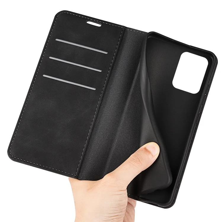 Étui de téléphone à sensation de peau pour Xiaomi Redmi Note 12 5G (mondial) / (Inde) / (Chine) / Poco X5 5G Couverture de portefeuille magnétique auto-absorbée Étui folio en cuir PU - Noir
