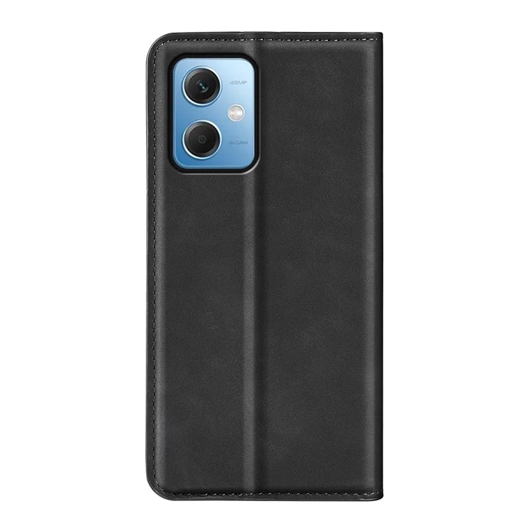 Étui de téléphone à sensation de peau pour Xiaomi Redmi Note 12 5G (mondial) / (Inde) / (Chine) / Poco X5 5G Couverture de portefeuille magnétique auto-absorbée Étui folio en cuir PU - Noir