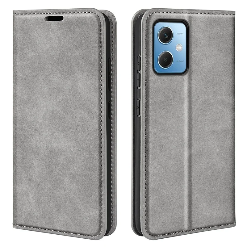Capa de Telemóvel com Toque Suave para Xiaomi Redmi Note 12 5G (Global) / (Índia) / (China) / Poco X5 5G, Capa Carteira com Fecho Magnético Automático, Suporte em Couro PU, Cinzento