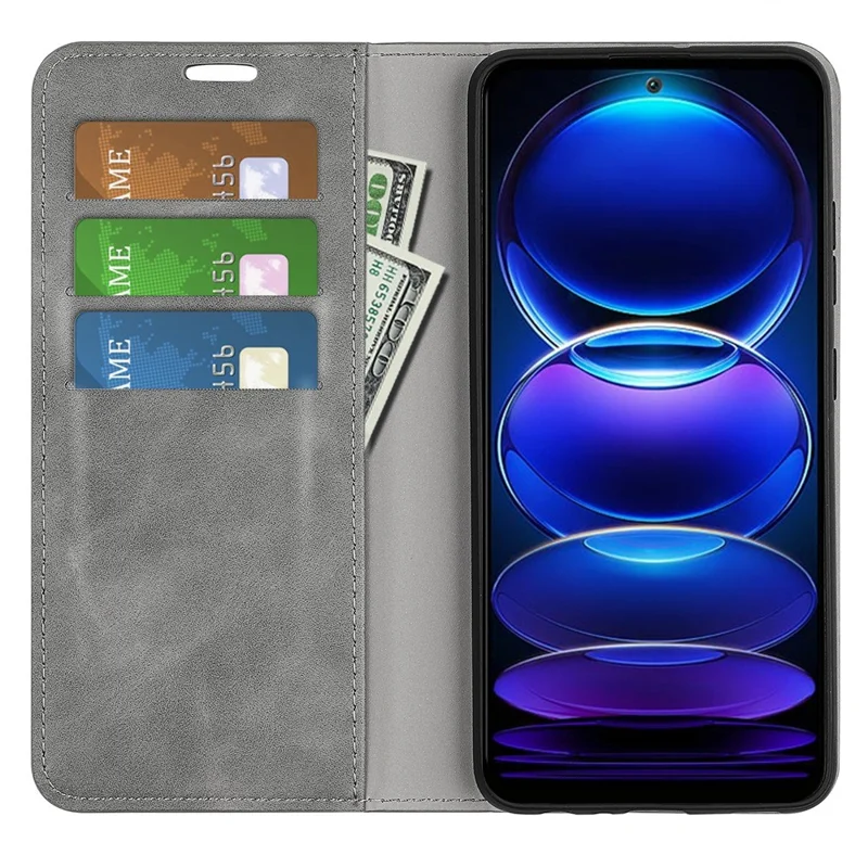 Capa de Telemóvel com Toque Suave para Xiaomi Redmi Note 12 5G (Global) / (Índia) / (China) / Poco X5 5G, Capa Carteira com Fecho Magnético Automático, Suporte em Couro PU, Cinzento
