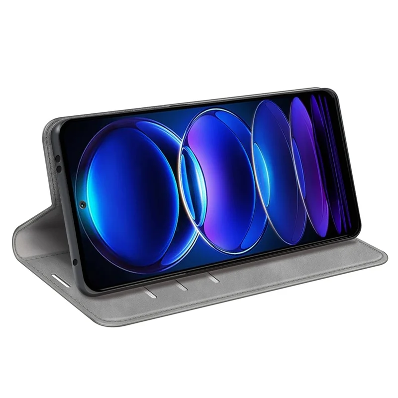 Capa de Telemóvel com Toque Suave para Xiaomi Redmi Note 12 5G (Global) / (Índia) / (China) / Poco X5 5G, Capa Carteira com Fecho Magnético Automático, Suporte em Couro PU, Cinzento