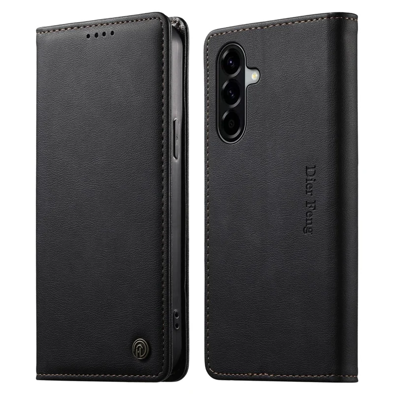 DIERFENG DF-019 for Samsung Galaxy A56 5G Leather Wallet Case Magnetic Flip Cover with Card Slots RFID Blocking - Black
