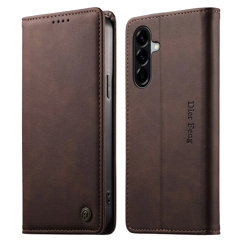 DIERFENG DF-019 for Samsung Galaxy A57 5G Leather Wallet Case Magnetic Flip Cover with Card Slots RFID Blocking - Dark Brown