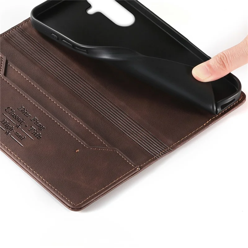DIERFENG DF-019 for Samsung Galaxy A57 5G Leather Wallet Case Magnetic Flip Cover with Card Slots RFID Blocking - Dark Brown
