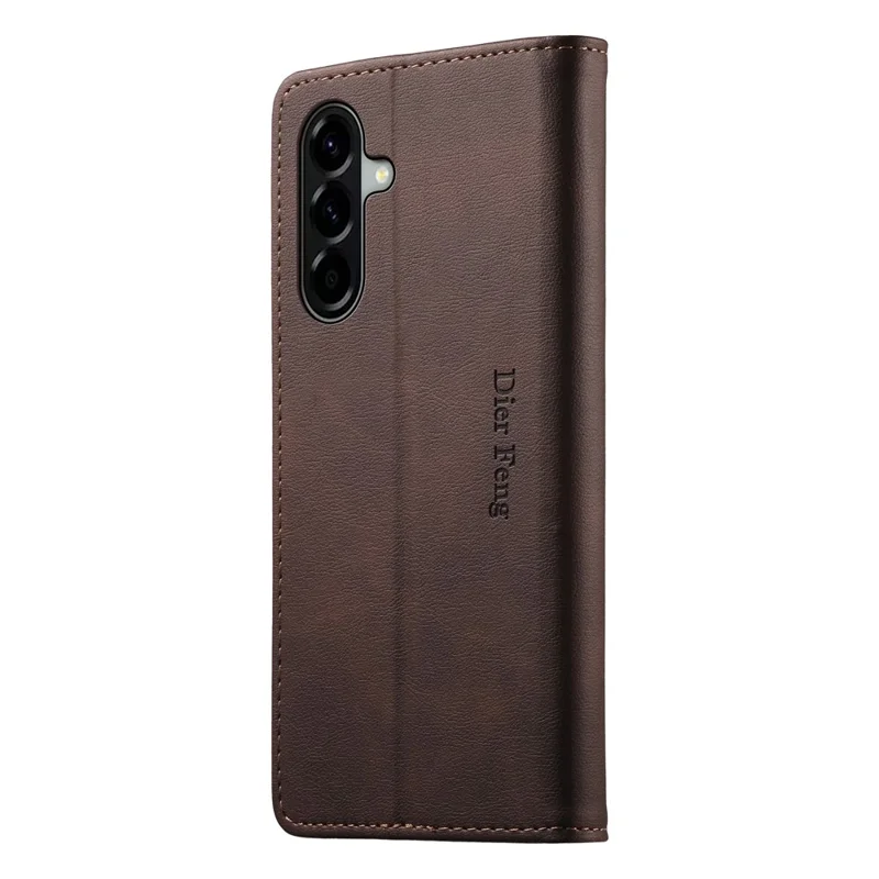 DIERFENG DF-019 for Samsung Galaxy A57 5G Leather Wallet Case Magnetic Flip Cover with Card Slots RFID Blocking - Dark Brown