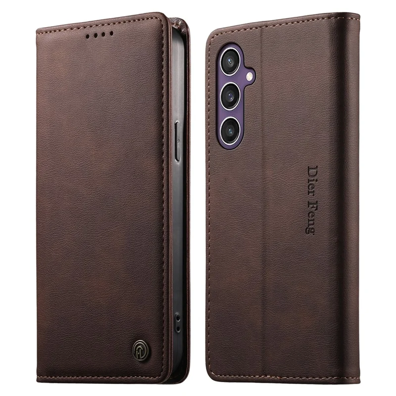 DIERFENG DF-019 for Samsung Galaxy S24  /  S25 Leather Wallet Case Magnetic Flip Cover with Card Slots RFID Blocking - Dark Brown