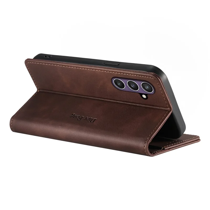 DIERFENG DF-019 for Samsung Galaxy S24  /  S25 Leather Wallet Case Magnetic Flip Cover with Card Slots RFID Blocking - Dark Brown