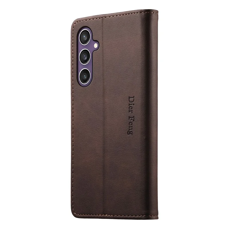 DIERFENG DF-019 for Samsung Galaxy S24  /  S25 Leather Wallet Case Magnetic Flip Cover with Card Slots RFID Blocking - Dark Brown