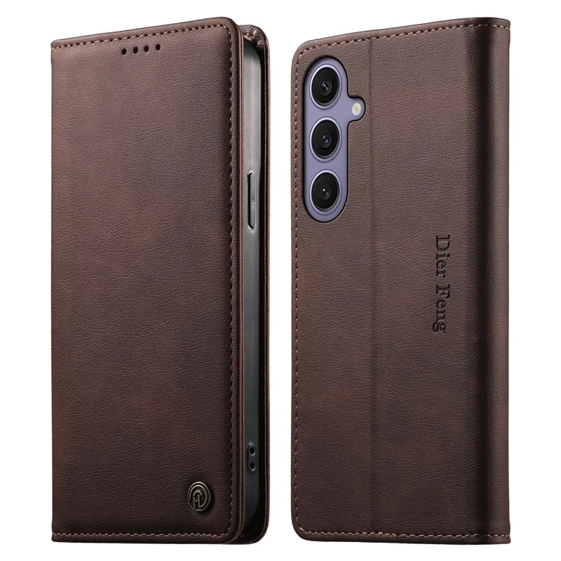 DIERFENG DF-019 for Samsung Galaxy S24+  /  S25+ Leather Wallet Case Magnetic Flip Cover with Card Slots RFID Blocking - Dark Brown