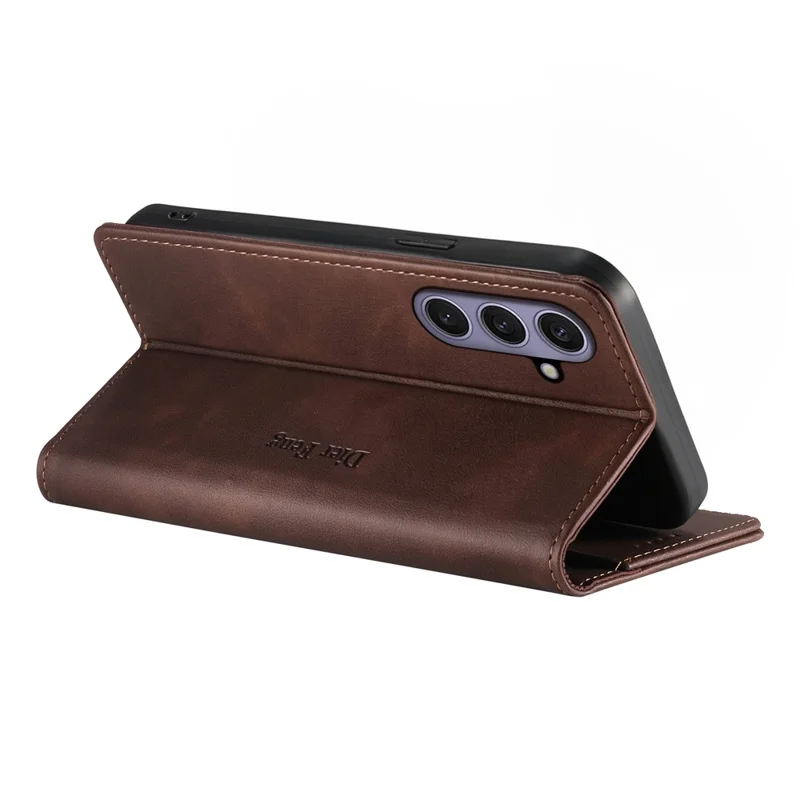 DIERFENG DF-019 for Samsung Galaxy S24+  /  S25+ Leather Wallet Case Magnetic Flip Cover with Card Slots RFID Blocking - Dark Brown