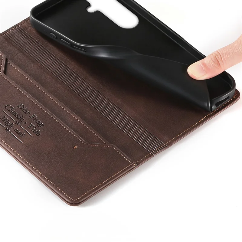 DIERFENG DF-019 for Samsung Galaxy S24+  /  S25+ Leather Wallet Case Magnetic Flip Cover with Card Slots RFID Blocking - Dark Brown