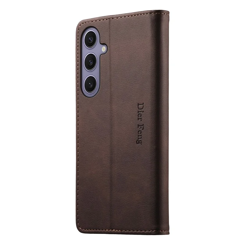 DIERFENG DF-019 for Samsung Galaxy S24+  /  S25+ Leather Wallet Case Magnetic Flip Cover with Card Slots RFID Blocking - Dark Brown