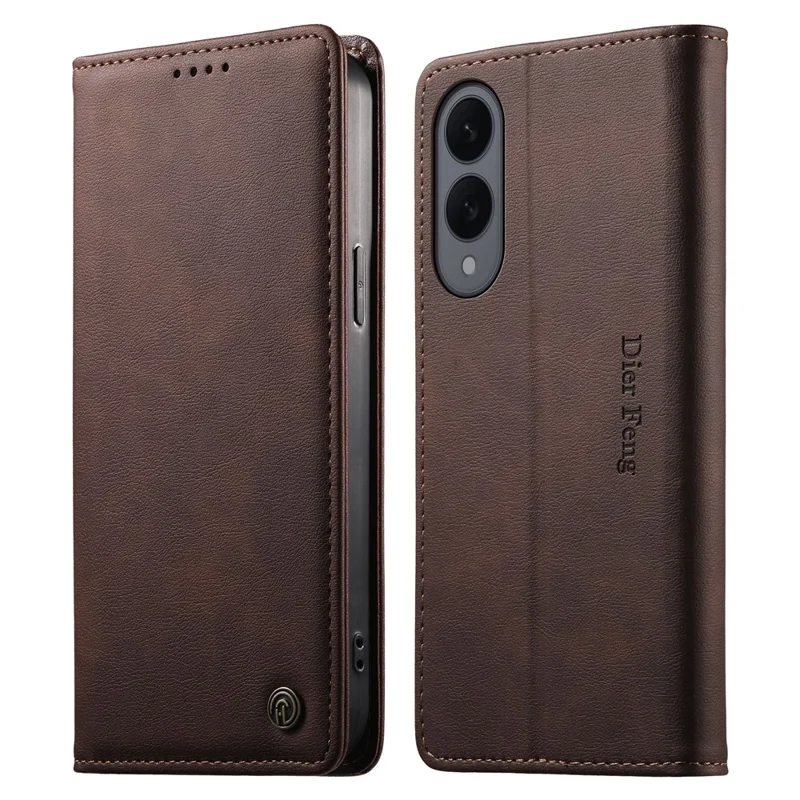 DIERFENG DF-019 for Samsung Galaxy S25 Edge Leather Wallet Case Magnetic Flip Cover with Card Slots RFID Blocking - Dark Brown