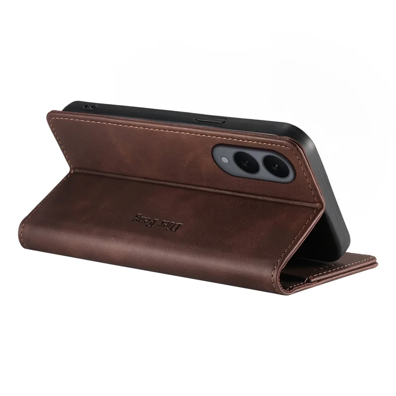 DIERFENG DF-019 for Samsung Galaxy S25 Edge Leather Wallet Case Magnetic Flip Cover with Card Slots RFID Blocking - Dark Brown