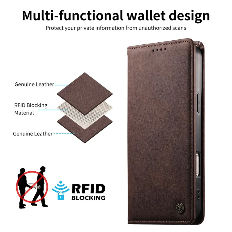 DIERFENG DF-019 for Samsung Galaxy S25 Edge Leather Wallet Case Magnetic Flip Cover with Card Slots RFID Blocking - Dark Brown