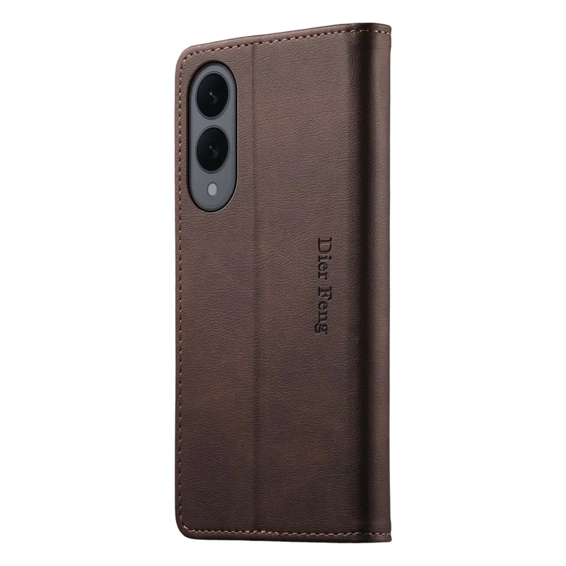 DIERFENG DF-019 for Samsung Galaxy S25 Edge Leather Wallet Case Magnetic Flip Cover with Card Slots RFID Blocking - Dark Brown
