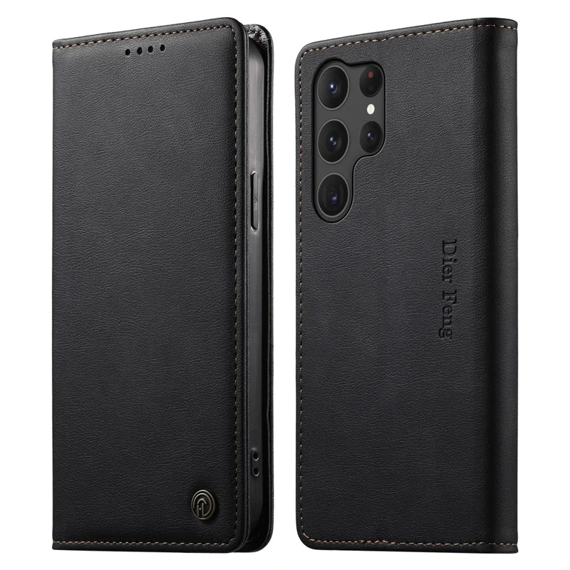 DIERFENG DF-019 for Samsung Galaxy S25 Ultra Leather Wallet Case Magnetic Flip Cover with Card Slots RFID Blocking - Black