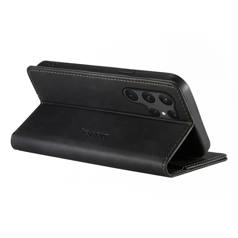 DIERFENG DF-019 for Samsung Galaxy S25 Ultra Leather Wallet Case Magnetic Flip Cover with Card Slots RFID Blocking - Black
