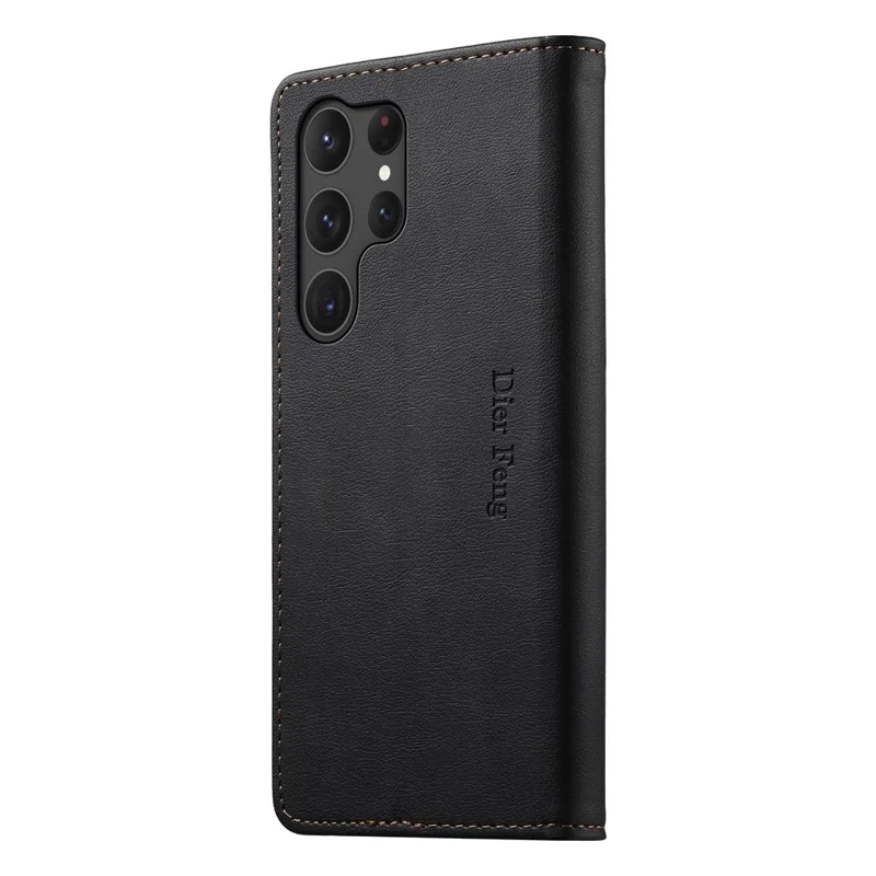 DIERFENG DF-019 for Samsung Galaxy S25 Ultra Leather Wallet Case Magnetic Flip Cover with Card Slots RFID Blocking - Black