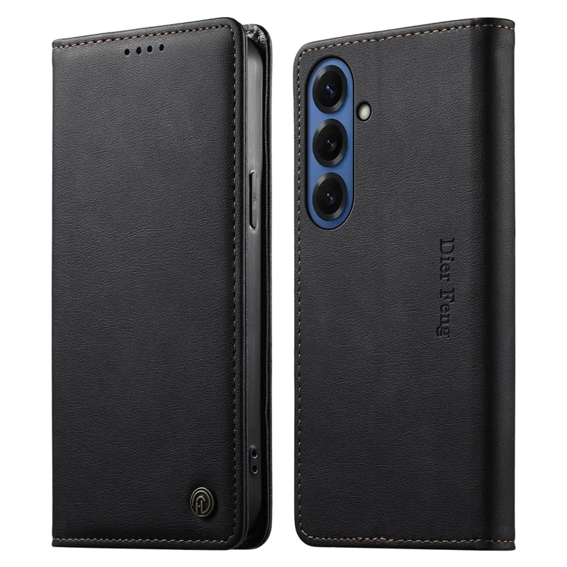 DIERFENG DF-019 for Samsung Galaxy S26+ Leather Wallet Case Magnetic Flip Cover with Card Slots RFID Blocking - Black