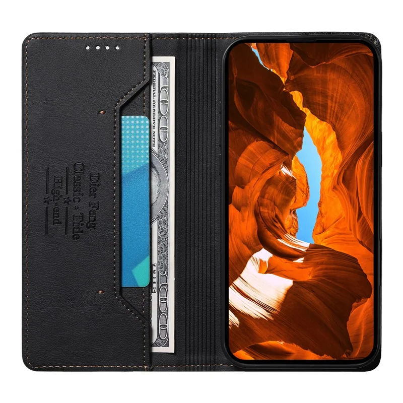 DIERFENG DF-019 for Samsung Galaxy S26+ Leather Wallet Case Magnetic Flip Cover with Card Slots RFID Blocking - Black