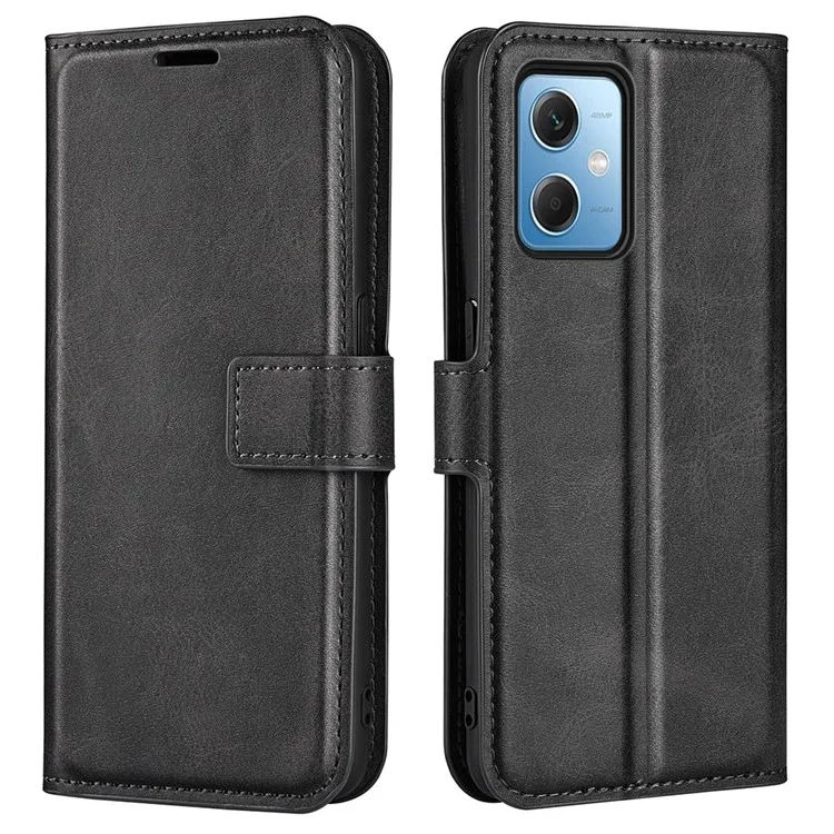 Cell Phone Cover For Xiaomi Redmi Note 12 5G (Global) / (India) / (China) / Poco X5 5G PU Leather Calf Texture Stand Wallet Magnetic Flip Phone Case - Black