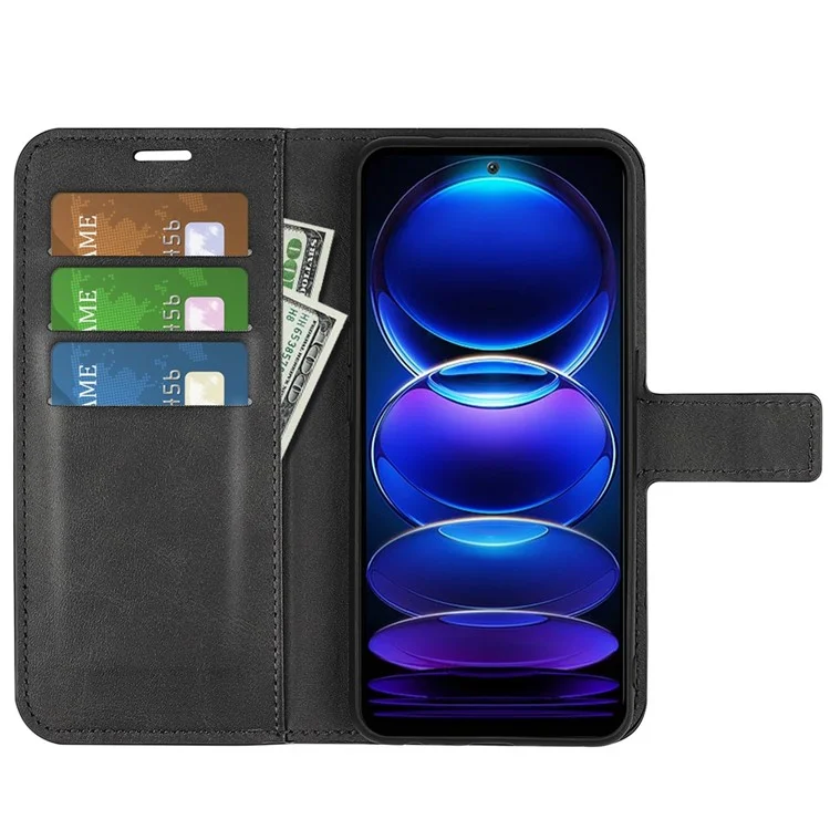 Cell Phone Cover For Xiaomi Redmi Note 12 5G (Global) / (India) / (China) / Poco X5 5G PU Leather Calf Texture Stand Wallet Magnetic Flip Phone Case - Black