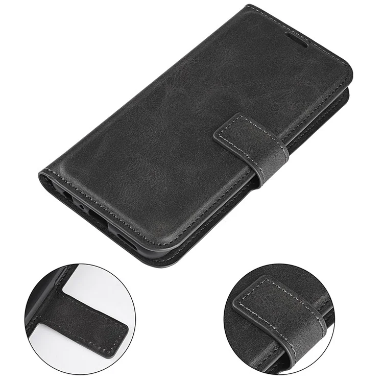 Cell Phone Cover For Xiaomi Redmi Note 12 5G (Global) / (India) / (China) / Poco X5 5G PU Leather Calf Texture Stand Wallet Magnetic Flip Phone Case - Black