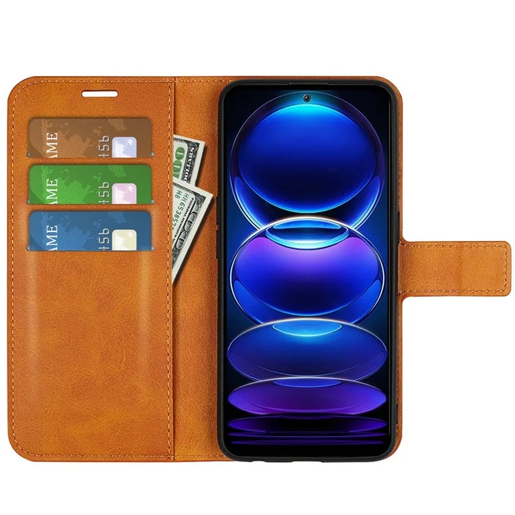 Cubierta Del Teléfono Celular Para Xiaomi Redmi Note 12 5G, PU Leather Toced de Textura de Terneros Flip Magnety Flip Case - Amarillo