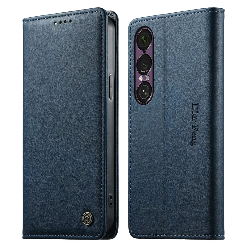 DIERFENG DF-019 for Sony Xperia 1 VII Leather Wallet Case Magnetic Flip Cover with Card Slots RFID Blocking - Blue