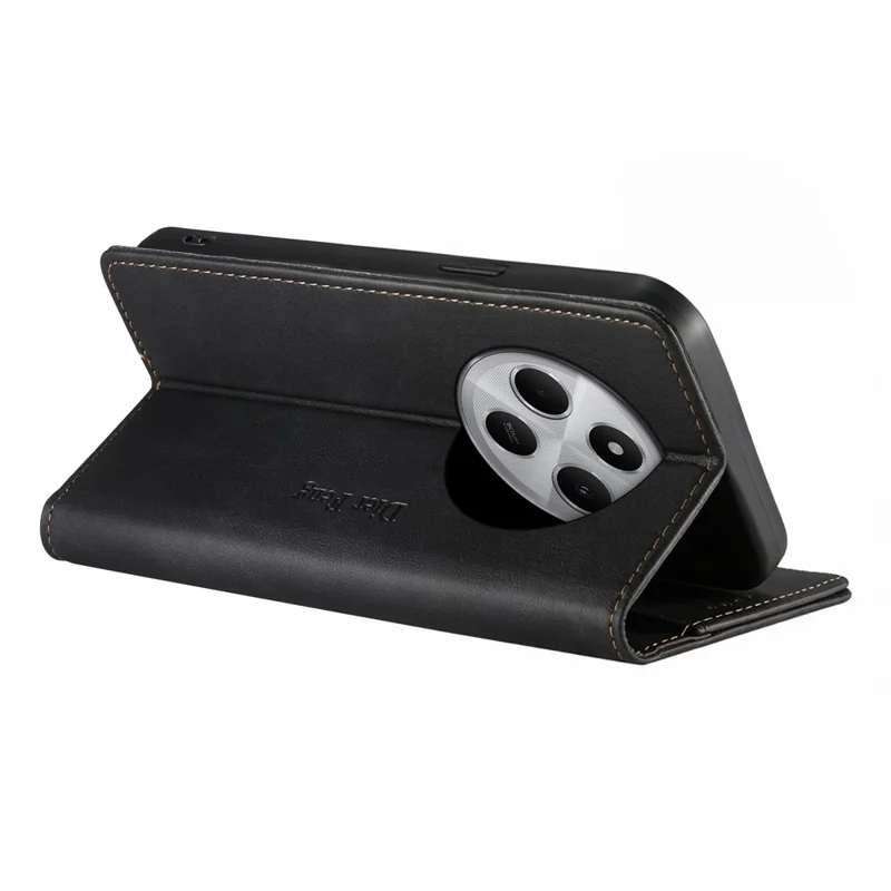 DIERFENG DF-019 for Xiaomi Poco C75 4G  /  Redmi 14R 5G  /  14C 4G Leather Wallet Case Magnetic Flip Cover with Card Slots RFID Blocking - Black