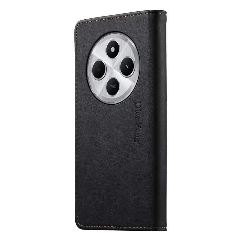 DIERFENG DF-019 for Xiaomi Poco C75 4G  /  Redmi 14R 5G  /  14C 4G Leather Wallet Case Magnetic Flip Cover with Card Slots RFID Blocking - Black