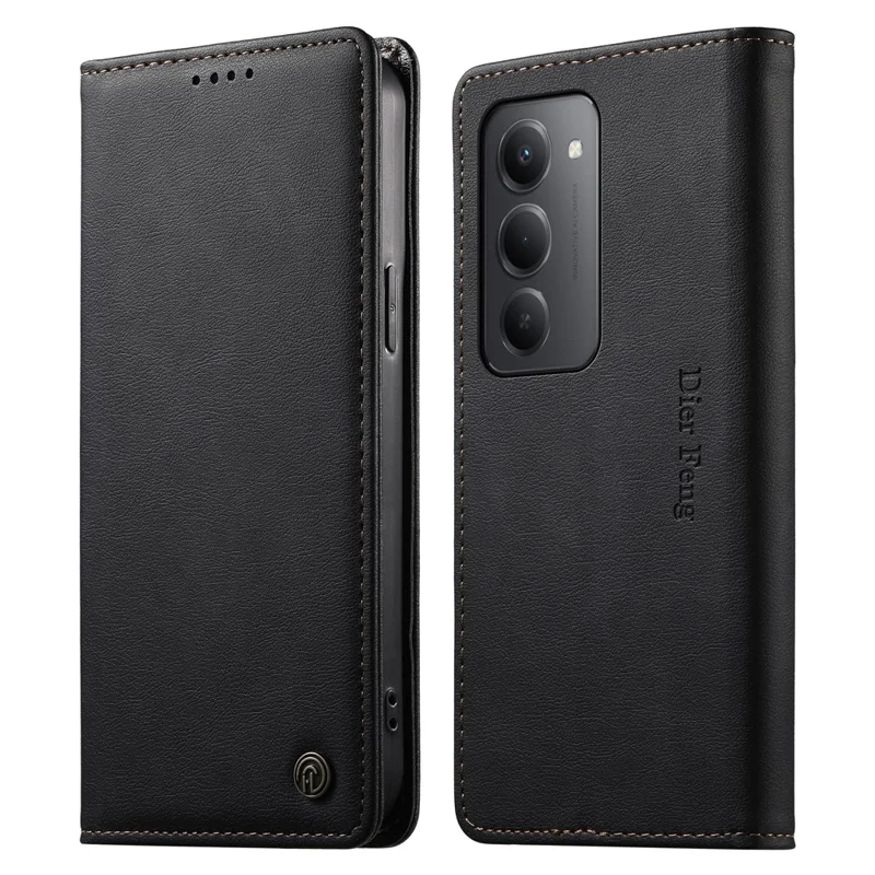 DIERFENG DF-019 for Xiaomi Redmi 15 4G (EU) (171mm) Leather Wallet Case Magnetic Flip Cover with Card Slots RFID Blocking - Black