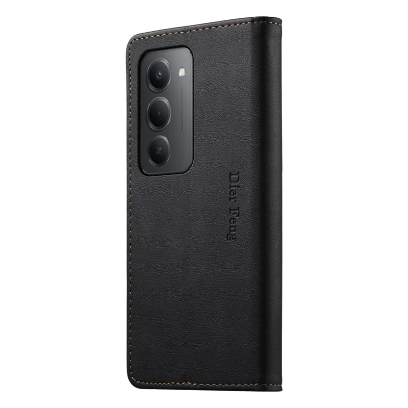 DIERFENG DF-019 for Xiaomi Redmi 15 4G (EU) (171mm) Leather Wallet Case Magnetic Flip Cover with Card Slots RFID Blocking - Black